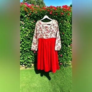 Boflyyang Rockabilly Red floral long sleeve swing dress.